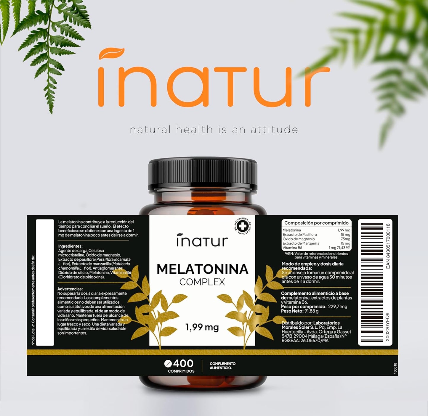 Melatonina Pura 1,9 Mg Complex 400 Comprimidos Con Magnesio Y Pasiflora | + 1 Año De Suministro | Inductor Del Sueño Natural Con Vitamina B6 - Sin Gluten, Apto Veganos